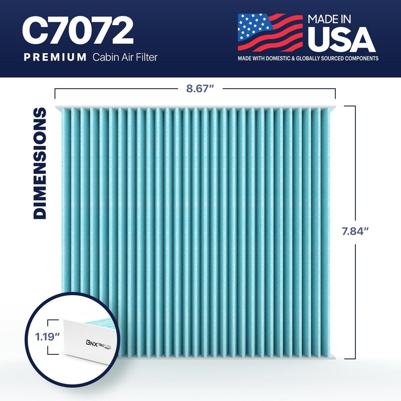 BNX TruFilter C7072 Cabin Air Filter, HEPA 99.97%, MADE IN USA, Compatible With Honda CR-V (1997-2001) and Honda Insight (2000-2006) - Image 2